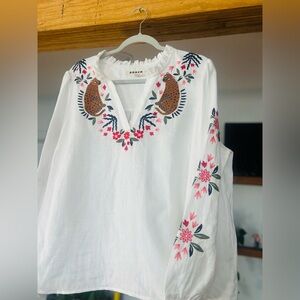 Boden Embroidered Leopard Linen Blouse – Size 14 – New Without Tags